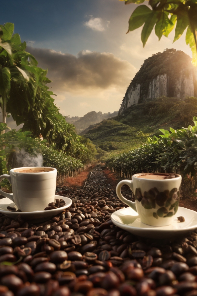 Dos tazas de café en las montañas de Brasil